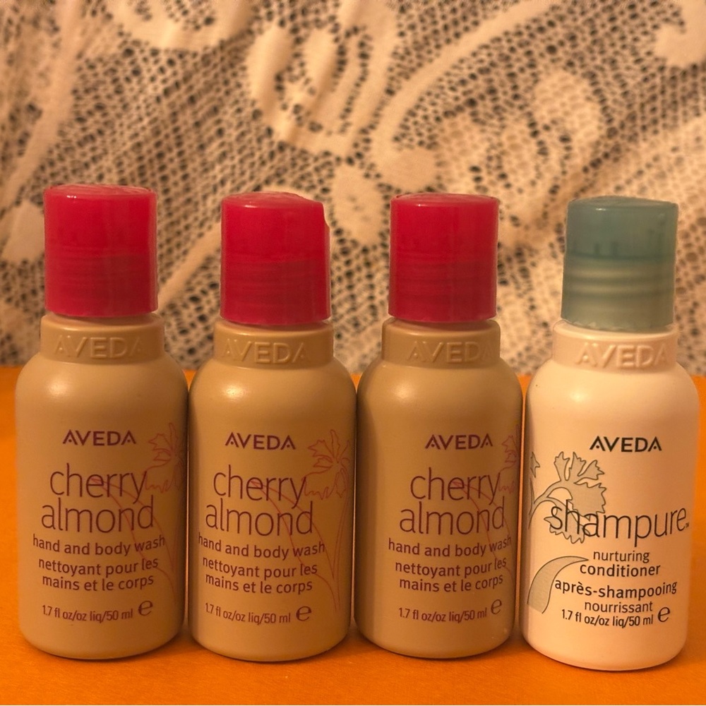 Aveda Cherry Almond Hand&Body Wash and Shampure Conditioner Travel Set